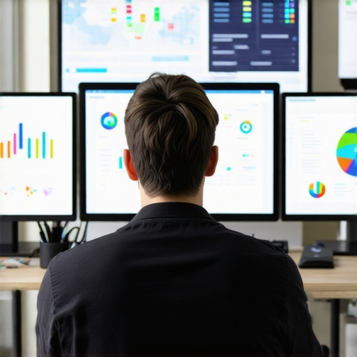 Person working with SEO software on map and analytics dashboards.