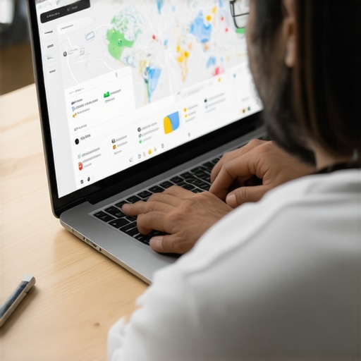 Person managing Google Maps listings with SEO tools on laptop.