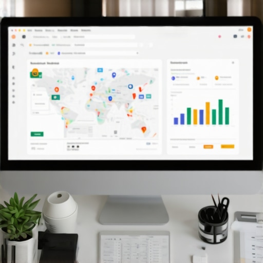 A professional workspace with SEO dashboards, maps, and citation tools open on a computer screen.