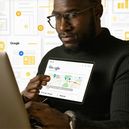 Business owner editing Google My Business profile on a laptop to improve local search rankings.