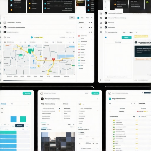 A professional working on local SEO with multiple screens showing analytics and maps