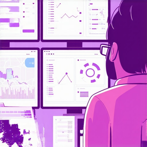 A professional analyzing maps and SEO data on multiple screens, highlighting support and maintenance strategies.