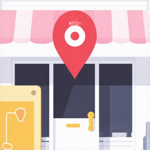 Business storefront with Google Maps marker icon
