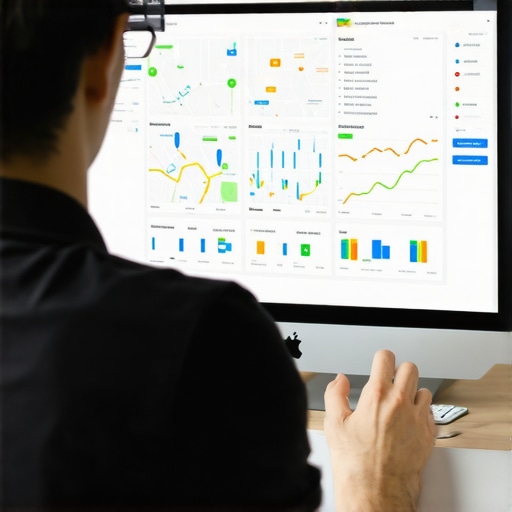 Business owner analyzing local SEO data on a computer screen for better map rankings.