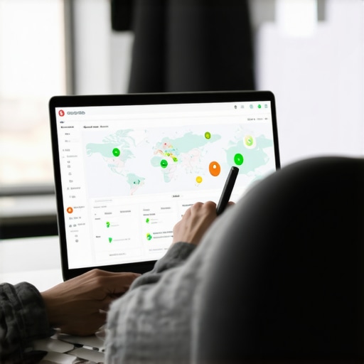 Person analyzing map SEO data and support tools on a laptop for ongoing map maintenance.