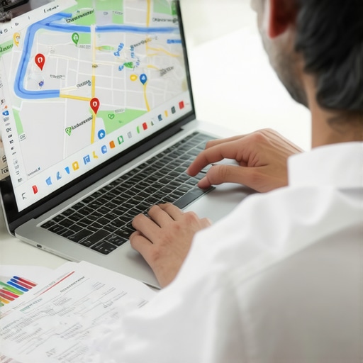 Business owner examining documents and laptop for Google Maps suspension review