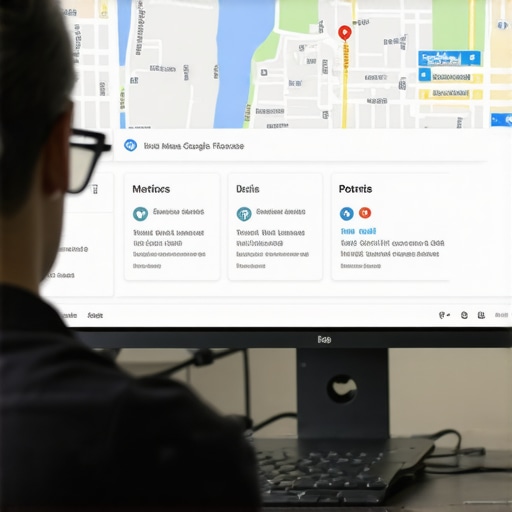 Person reviewing Google My Business profile metrics on a laptop
