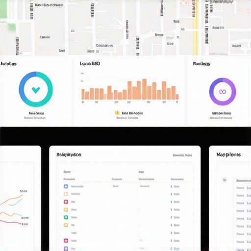 Screenshot of local SEO performance metrics and map rankings on a computer screen.