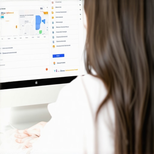 Person editing GMB profile on computer, displaying maps and analytics.